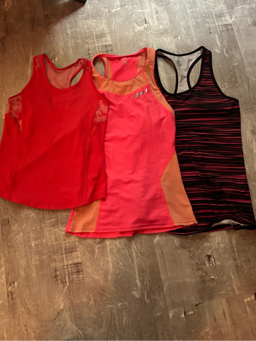 Women’s Active Tank Tops - set of 3 Red / Coral / Black Stripe